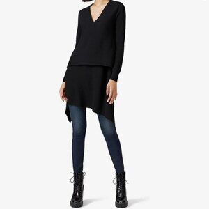 Derek Lam Collective V-Neck Angle Hem Long Pullover Sweater Black Wool Blend